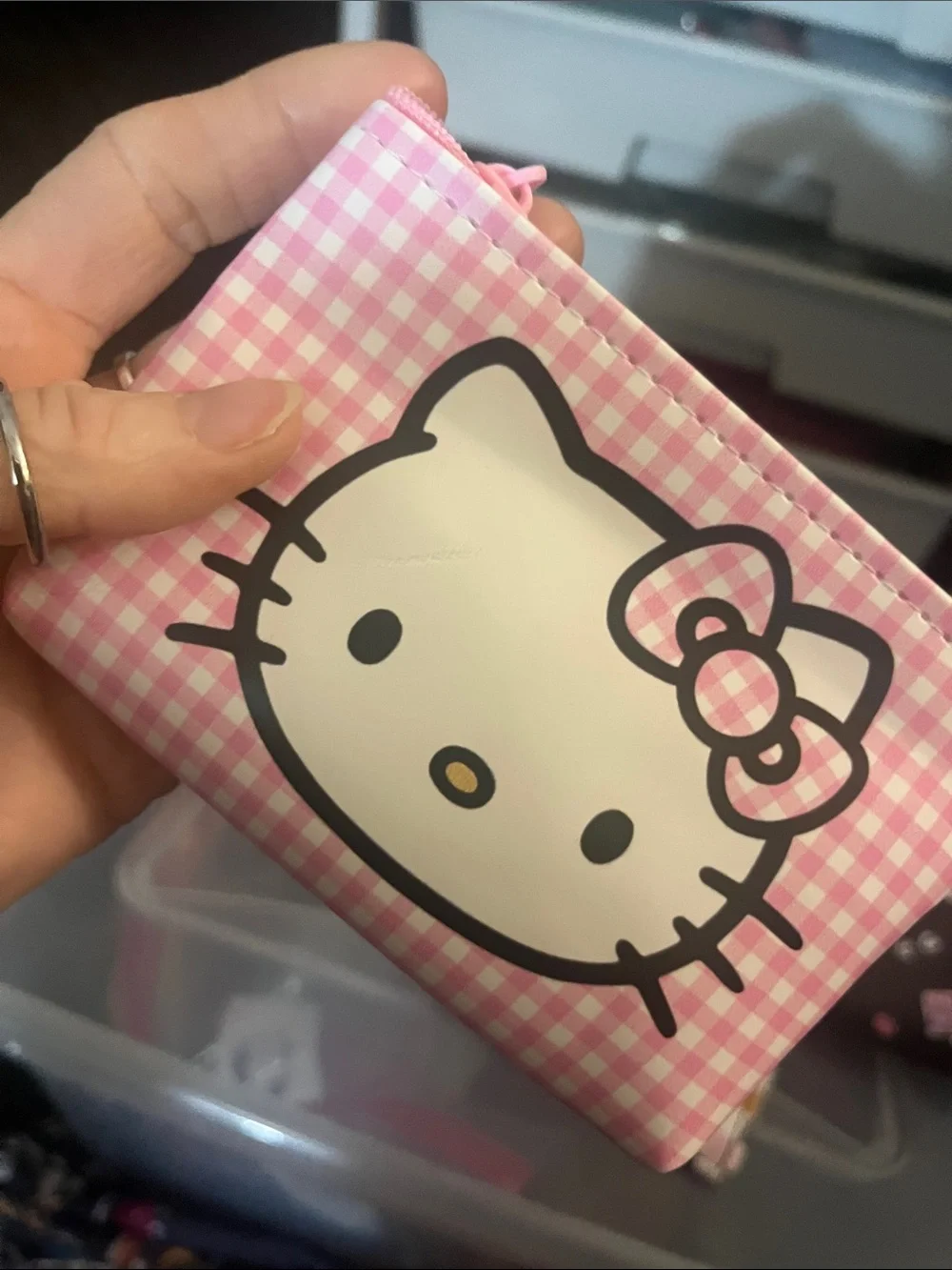 Hello Kitty Pink Gingham Coin Pouch, Wallet/ Card Holder /pouch 4 pc set 66